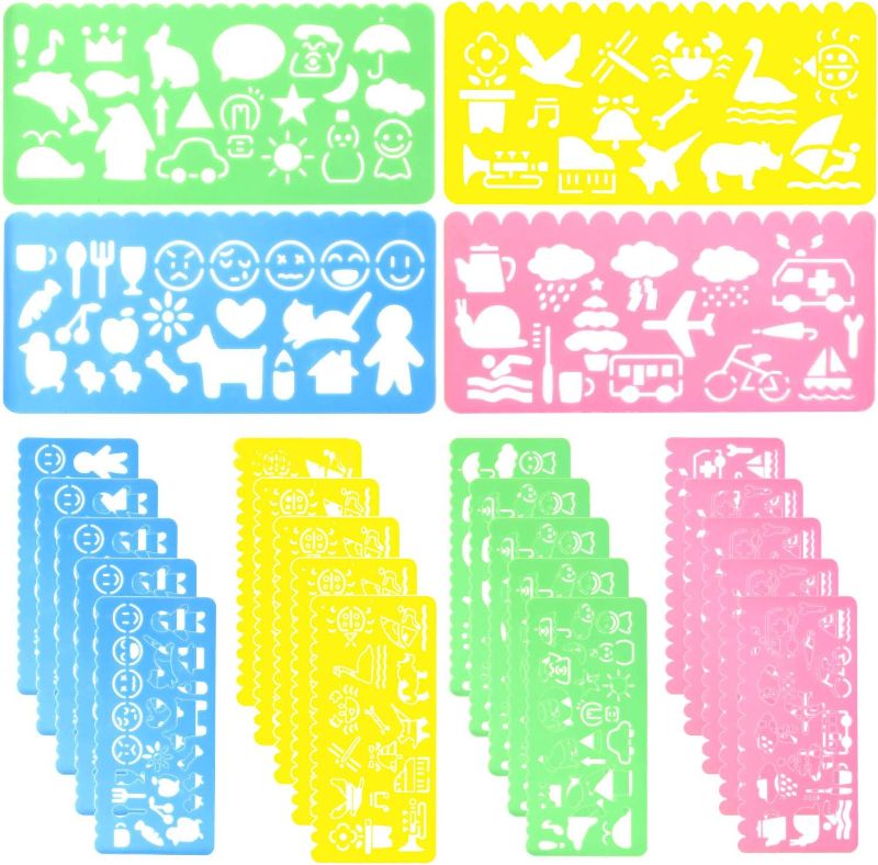 Photo 1 of 24 Pcs Plastic Drawing Stencils Set Colorful Drawing Scale Template DIY Crafts Set for Boys Girls with Animal Stencils - 6 Sets of 4 Different Stencils by STARVAST