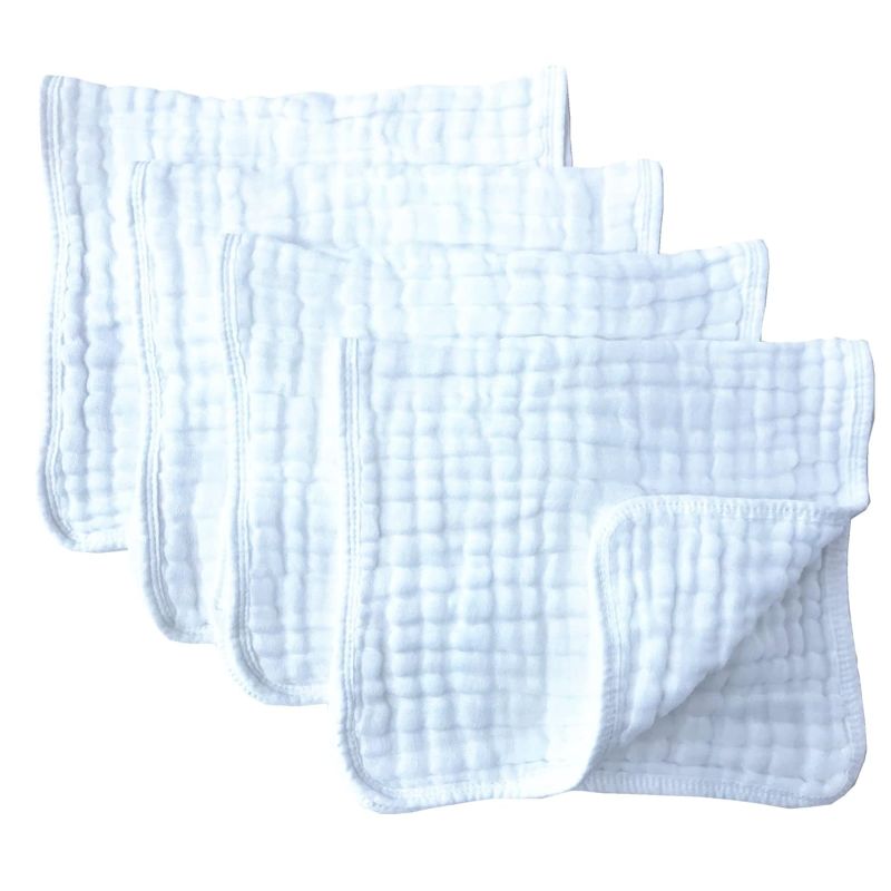 Photo 1 of Muslin Burp Cloths 4 Pack Large 20" by 10" 100% Cotton 6 Layers Extra Absorbent and Soft by Synrroe