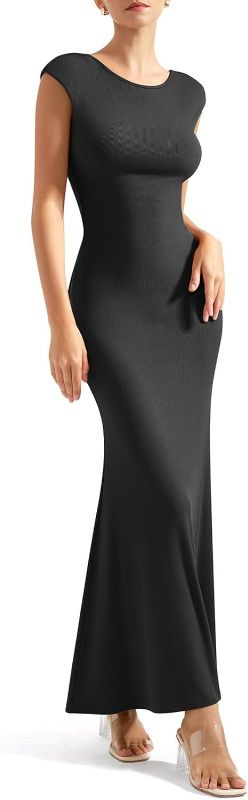 Photo 1 of Size XL - Women Backless Fitted Bodycon Maxi Dress Sexy Open Back Y2K Long Dress