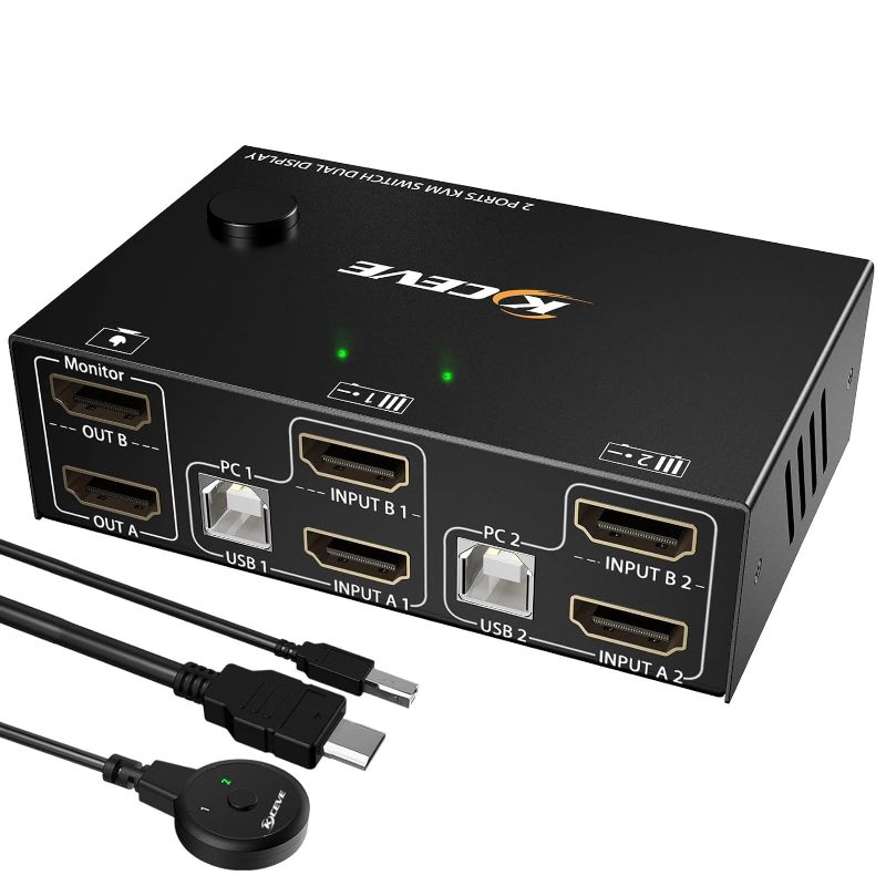 Photo 1 of Dual Monitor KVM Switch HDMI 2 Port 4K@60Hz,MLEEDA USB HDMI Extended Display Switcher for 2 Computers Share 2 Monitors and 4 USB 2.0 Hub,Desktop Controller and USB HDMI Cables Included
