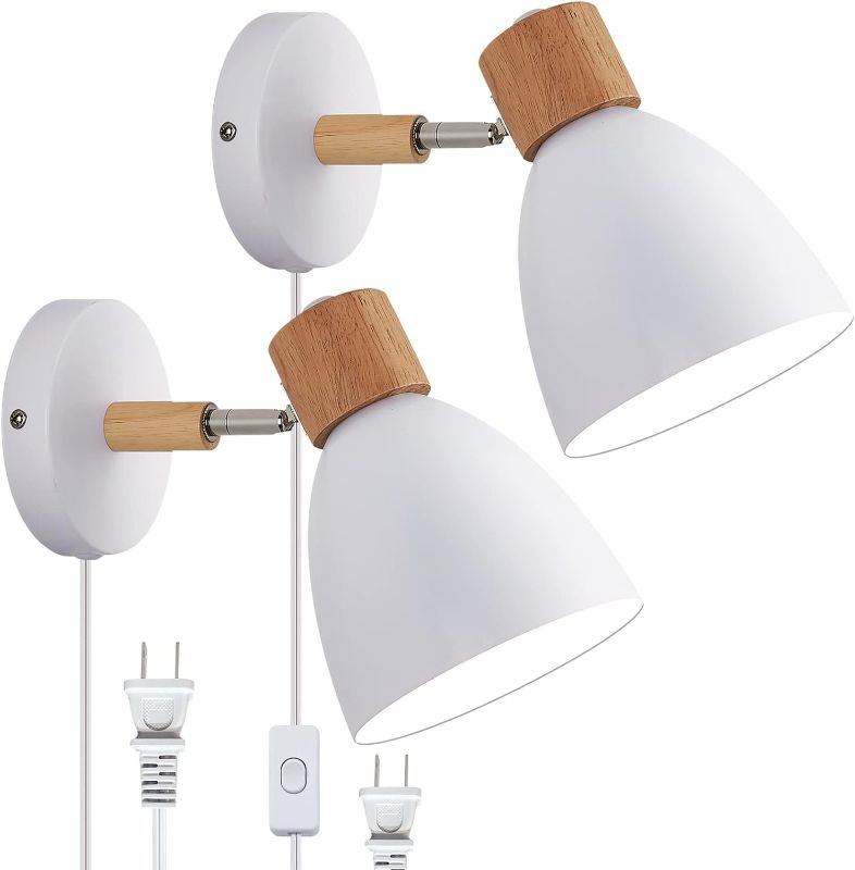 Photo 1 of White Plug in Wall Sconces Lighting Fixture Set of Two, Bedside Wall Mounted Reading Lamp with On-Off Switch,Adjustable Industrial Vintage E26 Wall Lights (2Pack)