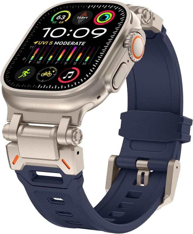 Photo 1 of (Watch not included) WINGLE for Apple Watch Ultra 2 Band Ultra Band 49mm for Men Apple Watch Bands 45mm 44mm 42mm Series 9 8 7 SE 6 5 4 3, Durable Armor Designed Silicone Rubber Sport Bands iWatch Metal Connector Band