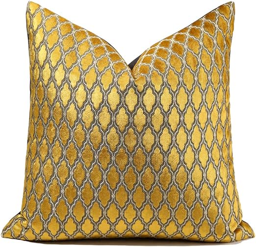 Photo 1 of 22X22Inch Shiny Gold Velvet Throw Pillow Cover Diamond Geometrical Plaid Embroidery Cut Velvet Cushion Case Luxury Modern Decorative Pillow for Couch Sofa Living Room Bedroom Car