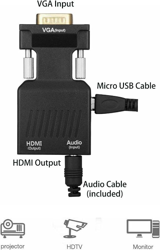 Photo 1 of VGA to HDMI Adapter Full HD 1080P Audio Video Converter Laptop PC to TV HDTV AV