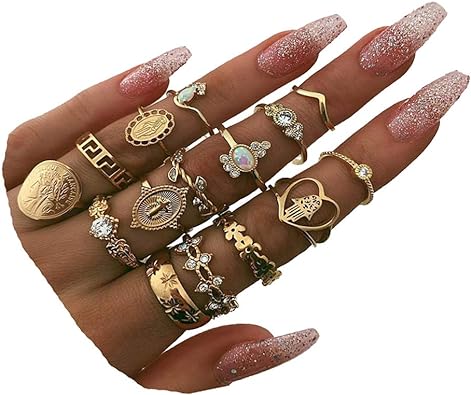 Photo 1 of Size 6 - Knuckle Stacking Rings for Women Teen Girls,Boho Vintage Finger Rings Stackable Gold Silver Midi Rings Set Multiple Rings Pack Size 5-10