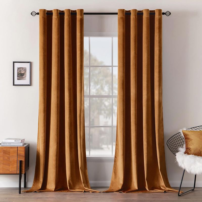 Photo 1 of MIULEE Velvet Curtains Gold Brown Elegant Grommet Curtains Thermal Insulated Soundproof Room Darkening Curtains/Drapes for Fall Living Room Bedroom Decor 52 x 84 Inch Set of 2, Pumpkin Brown