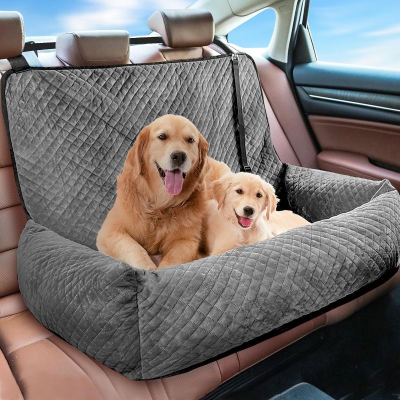 Photo 1 of Dog Car Seat for Medium/Large Dogs, Zefinot Dog Car Bed for Small to Large Dogs, Install-Free & Easy-Clean, Pet Car Bed Travel Puppy Car Backseat for All Cars - Grey