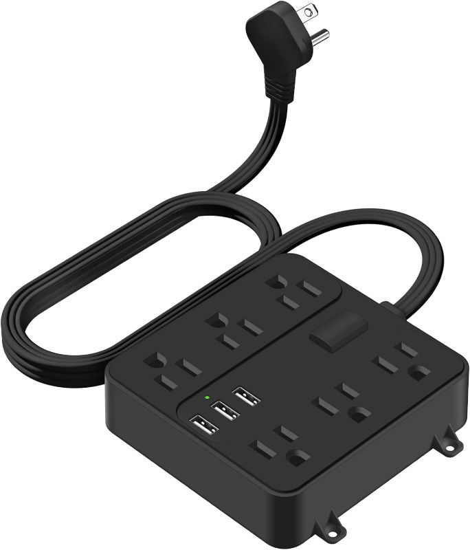 Photo 1 of Flat Plug Power Strip- 6 Widely Outlets and 3 USB Charging Ports, 6ft Extension Cord with Multi Plug Outlet Extender,Wall Mount, Desk USB Charging Station for Home Office Dorm Room Essentials