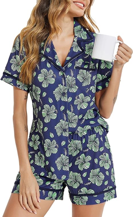 Photo 1 of Size L - Ekouaer Women's Pajamas Sleepwear Shirt and Short Button-Down Pj Set Two Piece Sets