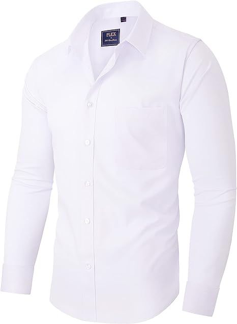 Photo 1 of Size L - Men's Dress Shirts Long Sleeve Wrinkle-Free Stretch Shirts Solid Formal Button Down Shirt with Pocket