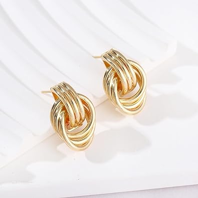 Photo 1 of Chunky Gold Knot Heart Earrings for Women Minimalist Drop Dangle Statement Earrings Trendy Link Earring Jewelry