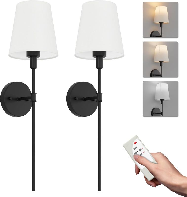 Photo 1 of Aipsun Battery Operated Wall Sconce Set of 2, Rechargeable Wall Lights Black Indoor Dimmable Wireless Wall Sconce with Remote 3 Color Temperatures