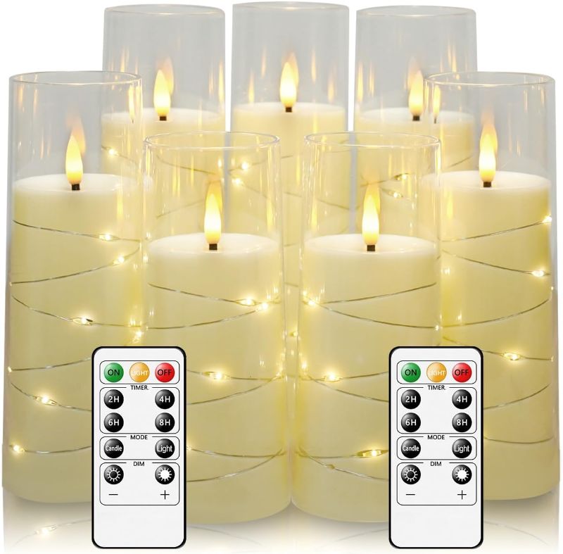 Photo 1 of Flameless Candles with Embedded Star String, Battery Operated LED Pillar Candles with Timer and Remote Control,Home Decorating for Ambiance? Set of 7 (D 2.3"×H 5" 5" 6" 6" 7" 7" 7")(Ivory)
