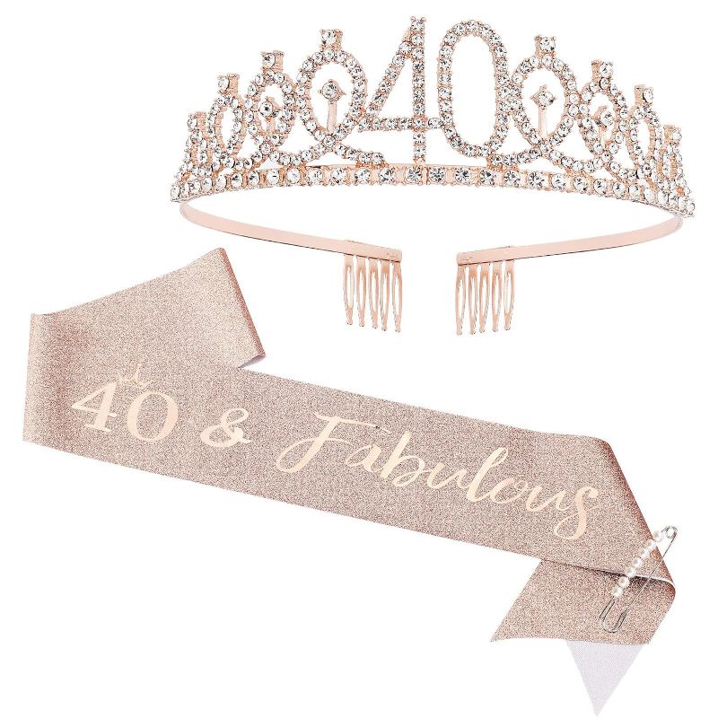 Photo 1 of CIEHER 40th Birthday Crown + 40 & Fabulous Birthday Sash + Pearl Pin Set, Birthday Tiara, 40th Birthday Gifts for Women Friends, 40th Birthday Decorations for Women, 40th Happy Birthday Party Favor