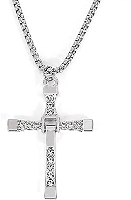 Photo 1 of Cross Silver Chain Necklace for Men Women with Cross Symbol Pendant Stainless Steel Hip Hop Necklace 28 Inches Length, Valentine's Day Gifts for Men Women