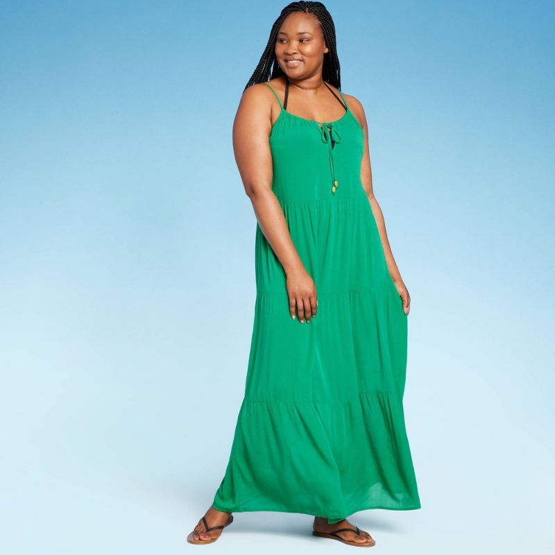 Photo 1 of Size XL - Women's Tiered Maxi Cover up Dress - Kona Sol™ Green