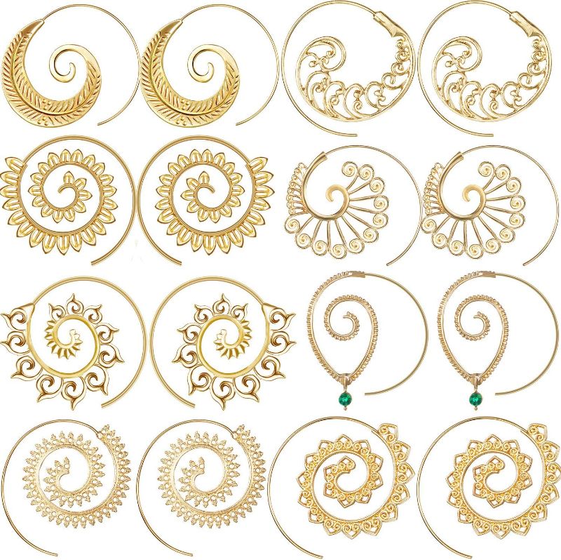 Photo 1 of 8 Pairs Bohemian Vintage Hoop Earrings Circles Tribal Earrings Spiral Earrings for Women (Gold)