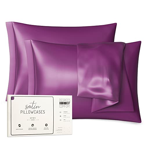 Photo 1 of Purple King Satin Pillowcase Set of 2 | Pillow Cases for Hair and Skin | 20 X 40 Inch–Slip Silky Comfort with Envelope Closure