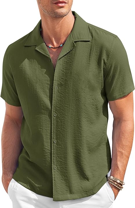 Photo 1 of 3XL - COOFANDY Men's Casual Button Down Shirt Short Sleeve Textured Summer Cuban Beach Shirts