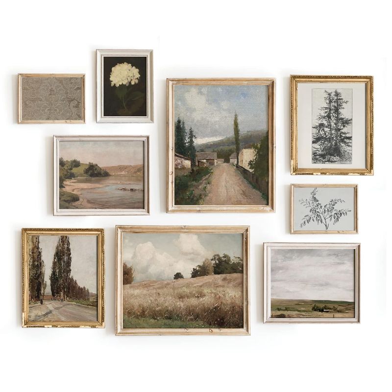 Photo 1 of Vintage Landscape Wall Art - Set 9 French Country Vintage Antique Warm Aesthetic Gallery Wall Art, Sketch Poster Farmhouse Wall Decor Vintage Prints Wall Decor, Country Wall Art(11X14 IN UNFRAMED)