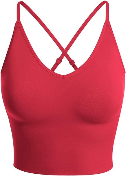 Photo 1 of Size S-M - Design by Olivia Women's Casual Seamless Padded Workout Sports Bra Cami Cropped Yoga Tank Top with Adjustable Straps