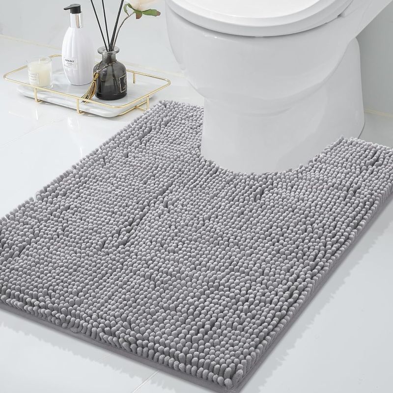 Photo 1 of smiry Chenille U-Shaped Toilet Bathroom Rugs, Soft Absorbent Non-Slip Contoured Rugs, Machine Washable Contour Bath Mats for Bathroom Toilet (24"x20", Grey)