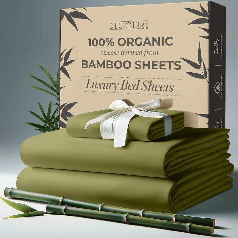 Photo 1 of Twin Bed Sheets (Light Olive) Bamboo Sheets Twin Size 3pcs - Ultra Soft & Luxuriously Cooling, 17" Deep Pocket, Double Stitching, Perfect for Hot Sleepers - 