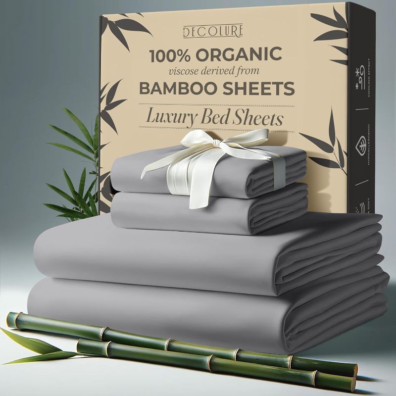 Photo 1 of Twin Bed Sheets (Midgrey) Bamboo Sheets Twin Size 3pcs - Ultra Soft & Luxuriously Cooling, 17" Deep Pocket, Double Stitching, Perfect for Hot Sleepers - 