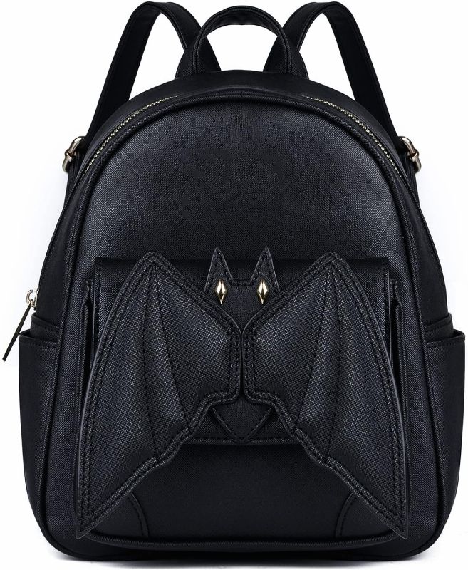 Photo 1 of Mini Bat Purse Gothic: Leather Backpack Goth Backpack With Wings Mini Bookbags for Women Satchel Shoulder Daypack Black Fashion, Travel Halloween Goth Bag