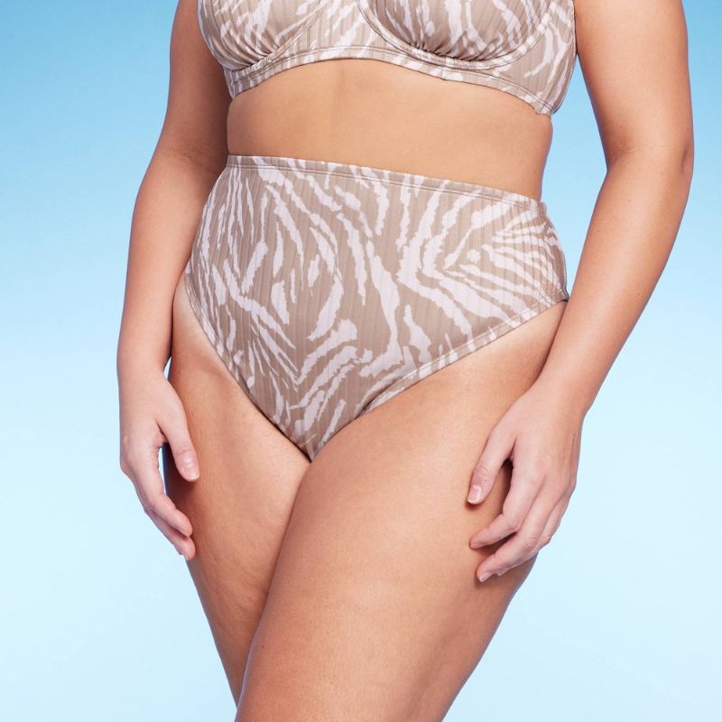 Photo 1 of Size XL - Women's Ribbed High Leg Cheeky High Waist Bikini Bottom - Wild Fable™ Tan Animal Print X