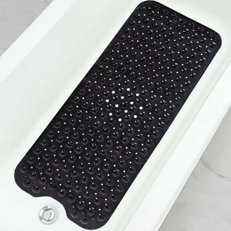 Photo 1 of Linoows Bathtub and Shower Mats, Extra Long Non-Slip Bath Mat 39 x 16 Inch, Machine Washable Bath Tub Mat with Suction Cups & Drain Holes for Bathroom, Black