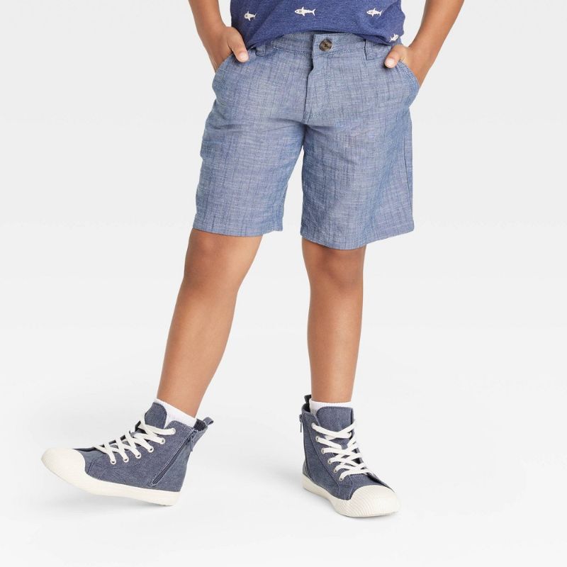 Photo 1 of Size 6 - Boys' Flat Front 'Above the Knee' Chambray Shorts - Cat & Jack™ Blue