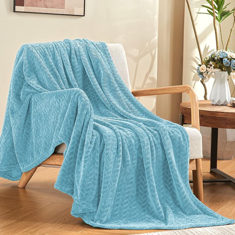 Photo 1 of inhand Blue Throw Blanket, Super Soft Flannel Cozy Blankets & Throw for Adults, Lightweight Fuzzy Blanket, Warm Plush Blankets for All Season 50×60 Inches