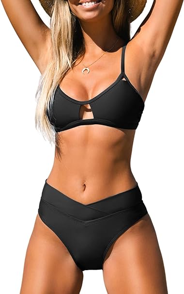 Photo 1 of Size XL - CUPSHE Bikini Set for Women Two Piece Swimsuits Cut Out High Waisted Scoop Neck V Cut Bottom