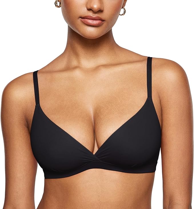 Photo 1 of Size L - Women's Inbarely Triangle Bralette Comfortable Unlined V Neck Wireless Smoothing Bra Top Stretch