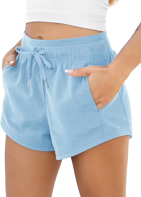 Photo 1 of Size M - Women's Sweat Shorts with Pockets Cotton French Terry Drawstring Summer Workout Casual Lounge Shorts