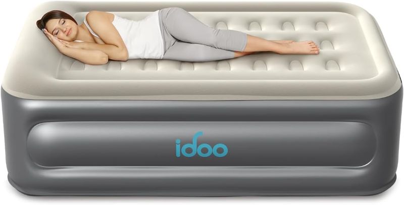Photo 1 of iDOO Twin Air Mattress Built in Pump, Self Inflating Mattress with 3.5" Integrated Pillow for Home, Camping & Guests - 18" Raised Blow Up Mattress, Durable Bed, Fully Inflates and Firms in 3 Minutes