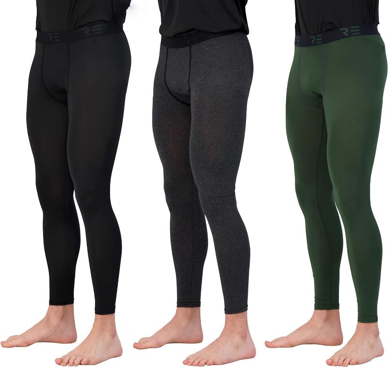 Photo 1 of (XL) 3 Pack: Men's Active Compression Pants - Workout Base Layer Tights Running Leggings (Available in Big & Tall)