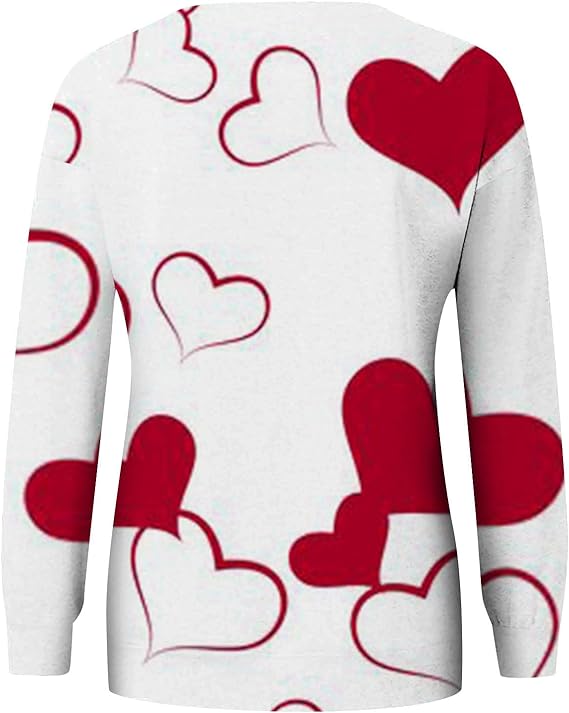 Photo 1 of Size 4XL - Women's Fashion Heart Sweater Valentines Sweatshirts Funny Love Graphic Printed Long Sleeve Crewneck Pullover Tops