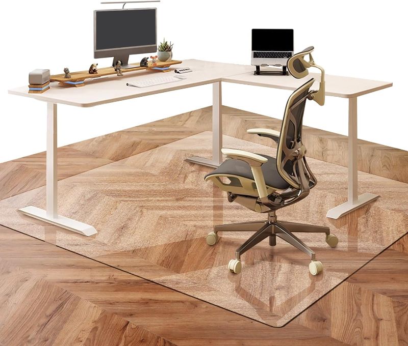 Photo 1 of Office Chair Mat for Hardwood Floor: 63"x 51" Extra Large Chair Mats for Hard Wood and Tile Floor, Clear Floor Mat for Rolling Chair and Computer Desk, Heavy Duty Plastic Floor Protector
