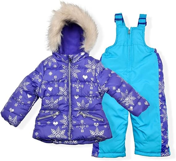 Photo 1 of Size 3TArctic Quest Infant, Toddler & Young Girls Puffer Ski Jacket with Faux Fur or Fleece Size 3T Hood Lining and Bib Snowpants Skisuit Set, Vibrant Lavender