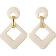 Photo 1 of Acrylic Geometric Earrings for Women Fashion Acrylic Square Oval Statement Earrings Geometric Drop Dangle Earrings Party Jewelry Candy Color (Beige rectangle)