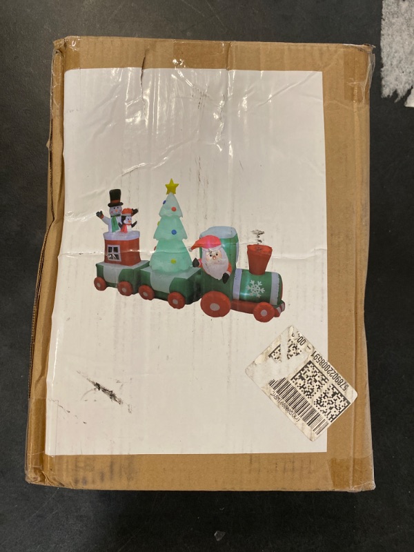 Photo 1 of Christmas Inflatables Decorations Santa Claus Snowman Penguin on Train 7.87 ft Long Inflatable Train Outdoor Decoration with LED Lights Blow Up Christmas Decorations for Yard Lawn Garden Xmas Decor