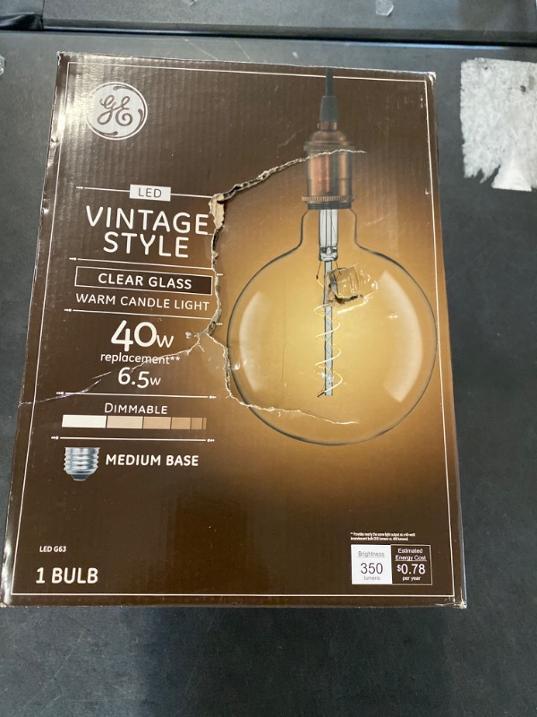 Photo 2 of GE Vintage Style LED Light Bulb, 40 Watt, Clear Finish, G63 Large Globe Bulb (1 Pack)