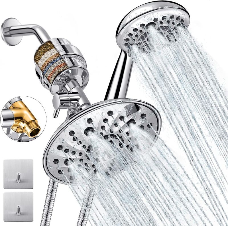 Photo 1 of Dual Filtered Shower Head Showerhead with 79" Hose Handheld Sprayer Filter Combo, Luxau Filtration Rain Rainfall, 20 Stage Water Filter for Chlorine Well Hair Dry Skin, Metal Diverter, Chrome (S40)