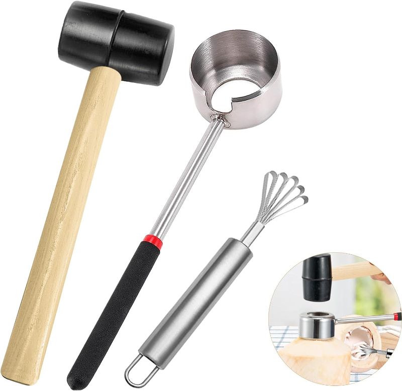 Photo 1 of Coconut Opener Tools Set, Food Grade Stainless Steel, Easy, Safe & Non-Toxic Coconut Breaker Kit, Perfect for Fresh Coconut Water & Meat Extraction - Durable & Non-Slip Handle