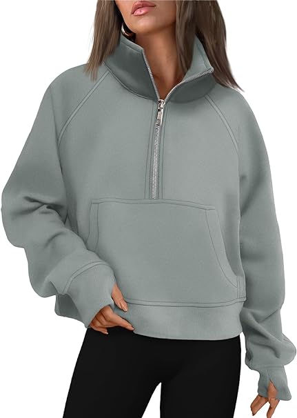 Photo 1 of Size M - AUTOMET Womens Sweatshirts Half Zip Cropped Pullover Fleece Quarter Zipper Hoodies Fall outfits Clothes Thumb Hole