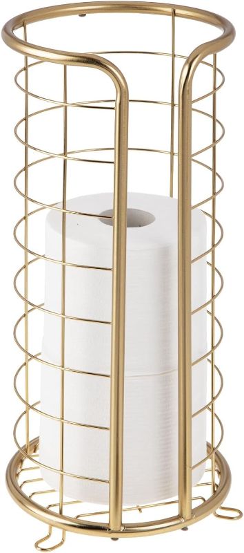 Photo 1 of mDesign Metal Toilet Paper Holder Stand - Storage Reserve for 3 Rolls of Toilet Tissue - Freestanding Stylish Bathroom Floor Paper Stand - Omni Collection - Soft Brass