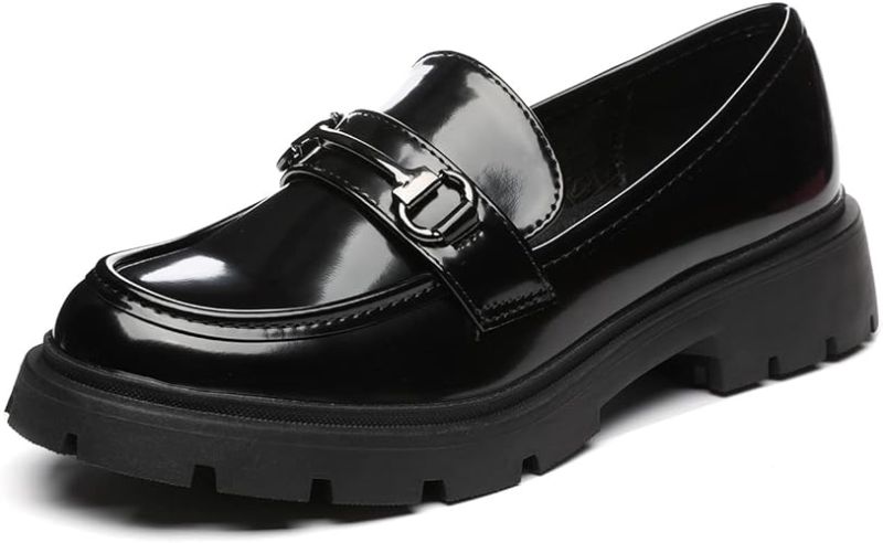 Photo 1 of Size 10 - Women's Chunky Platform Loafers with Chain or Buckle Patent Leather Casual Business Work Shoes Comfort Slip-on
