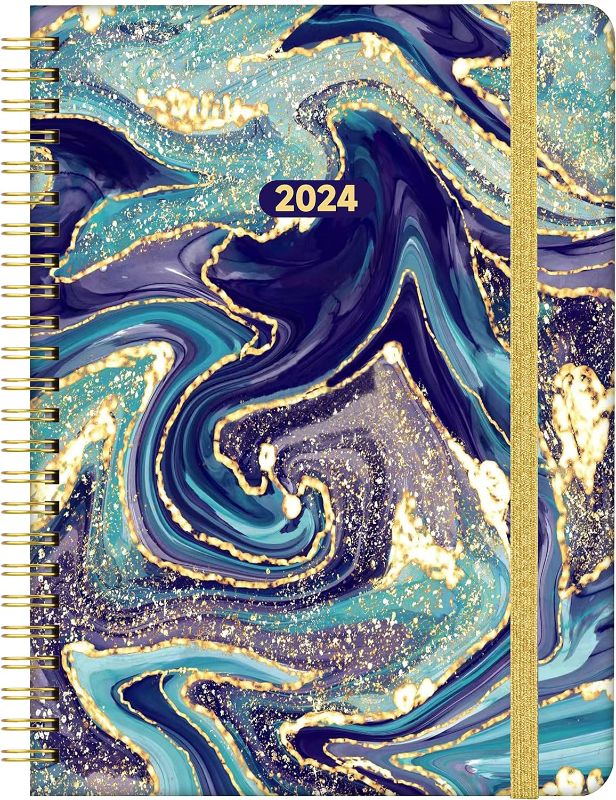 Photo 1 of 2024 Planner - Academic Weekly & Monthly Planner with Monthly Tabs, Elegant Daily Planner Yearly Calendar from Jan. 2024 to Dec. 2024, Hardcover Elastic Closure 6.4" x 8.5", Blue Waterink
